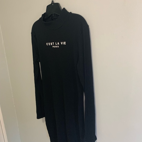 SHEIN Slogan Graphic Rib-knit Bodycon Dress - Picture 5 of 6